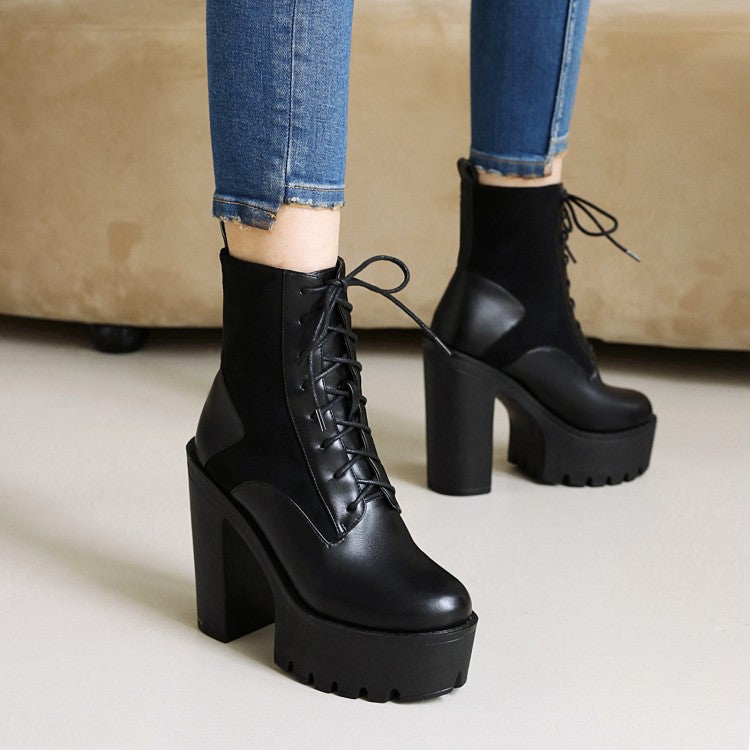 Women's Lace Up High Heels Short Boots