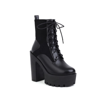 Women's Lace Up High Heels Short Boots