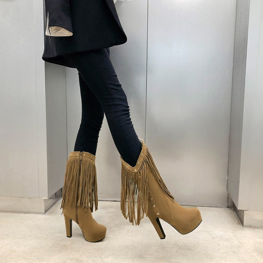 Women's Tassel Platform High Heel Short Boots