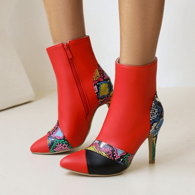 Women's Snake-printed Stiletto High Heel Short Boots