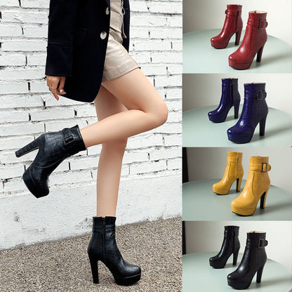 Women's Buckle Platform High Heel Short Boots