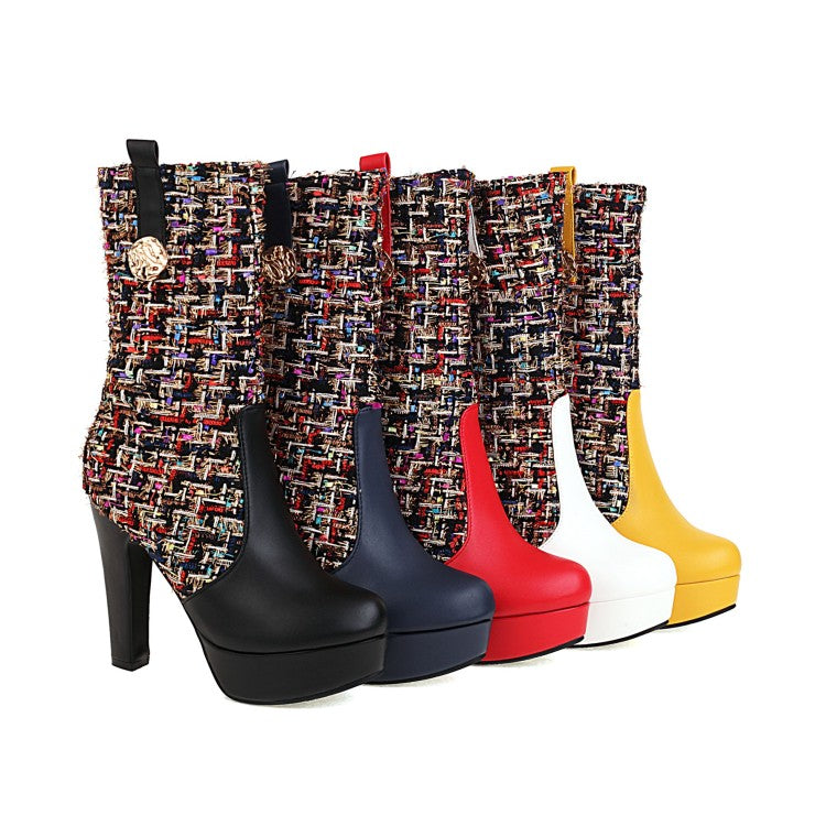 Women's Color Blocking High Heel Platform Short Boots