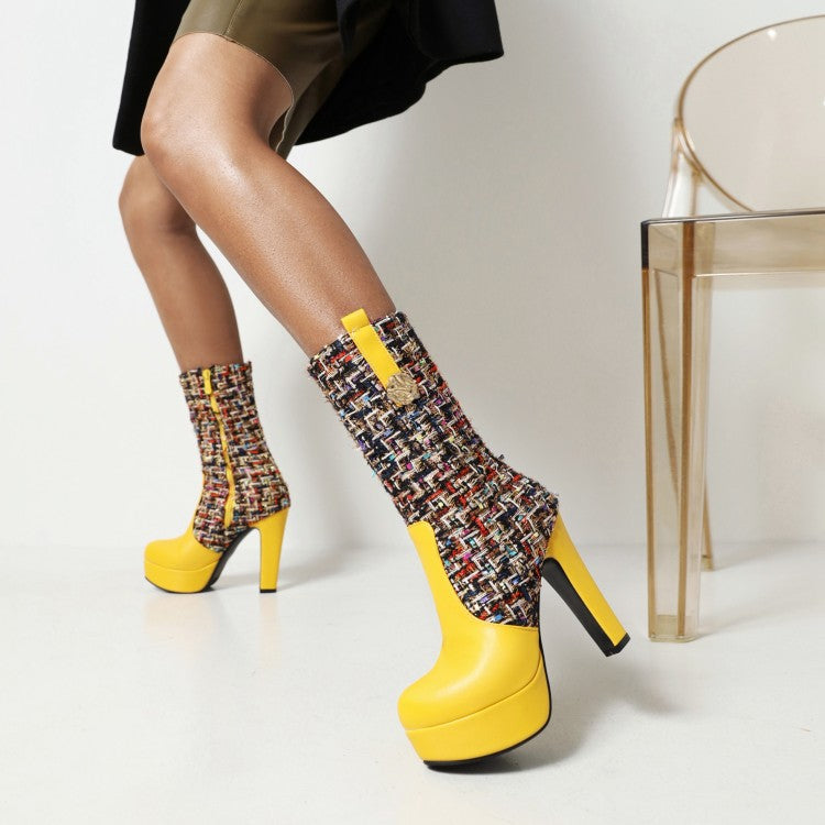 Women's Color Blocking High Heel Platform Short Boots