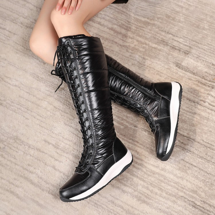 Women's Leather Wedge Heels Down Tall Boots for Winter