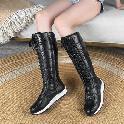 Women's Leather Wedge Heels Down Tall Boots for Winter