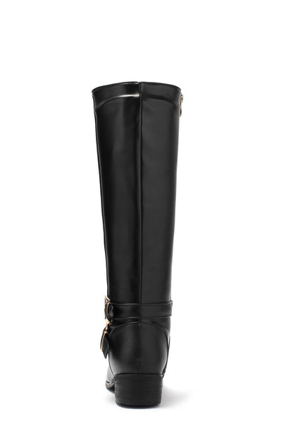 Women's Buckle Belt Low Heel Knee High Boots