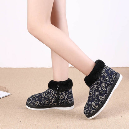 Women's Winter Flower Prined Short Snow Boots