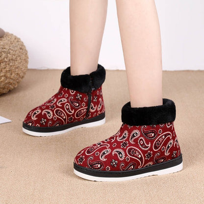 Women's Winter Flower Prined Short Snow Boots