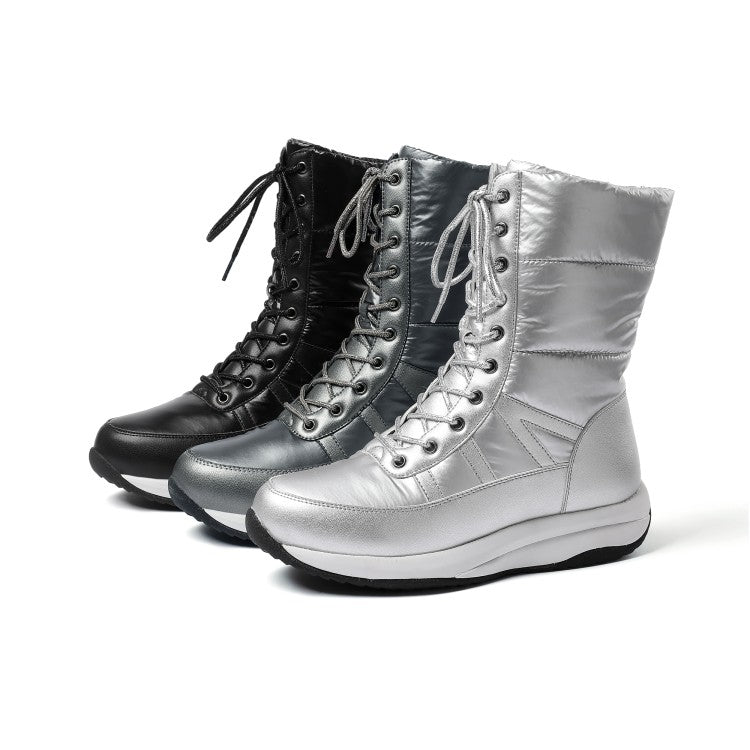 Women's Platform Wedges Heels Winter Down Mid Calf Snow Boots