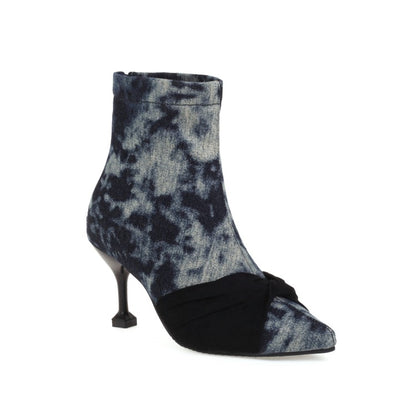 Women's Tie Dye Print Pointed Toe Back Zippers Stiletto Heel Short Boots