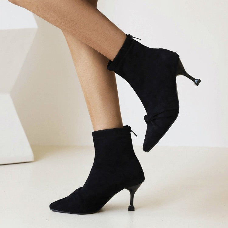 Women's Tie Dye Print Pointed Toe Back Zippers Stiletto Heel Short Boots