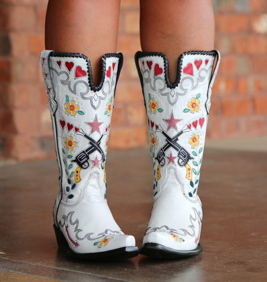 Women's Ethnic Embroidery Puppy Heel Cowboy Mid Calf Boots