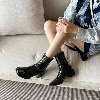 Women's Square Toe Block Heels Short Boots