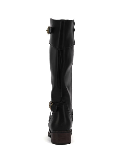 Women's Buckle Low Heel Knee High Boots