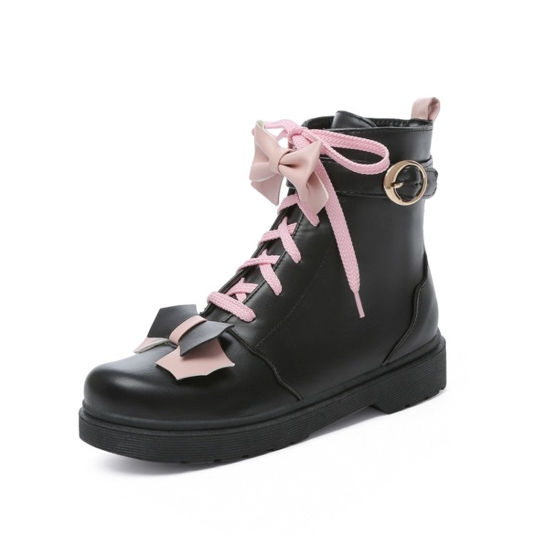 Women's Lolita Bowties Knot Lace Up Flat Ankle Boots