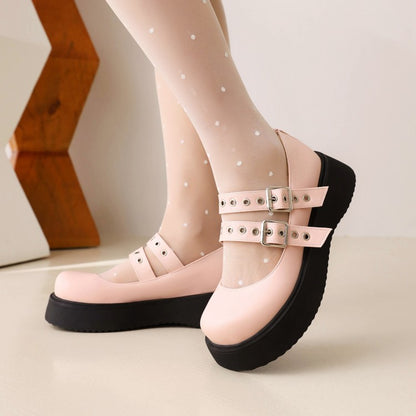 Women's Lolita Solid Color Round Toe Mary Jane Platform Flats