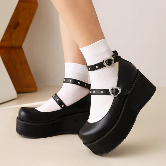 Women's Lolita Round Toe Ankle Strap Platform Flats Shoes