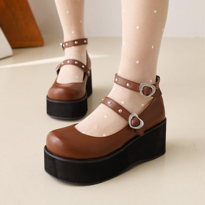 Women's Lolita Round Toe Ankle Strap Platform Flats Shoes