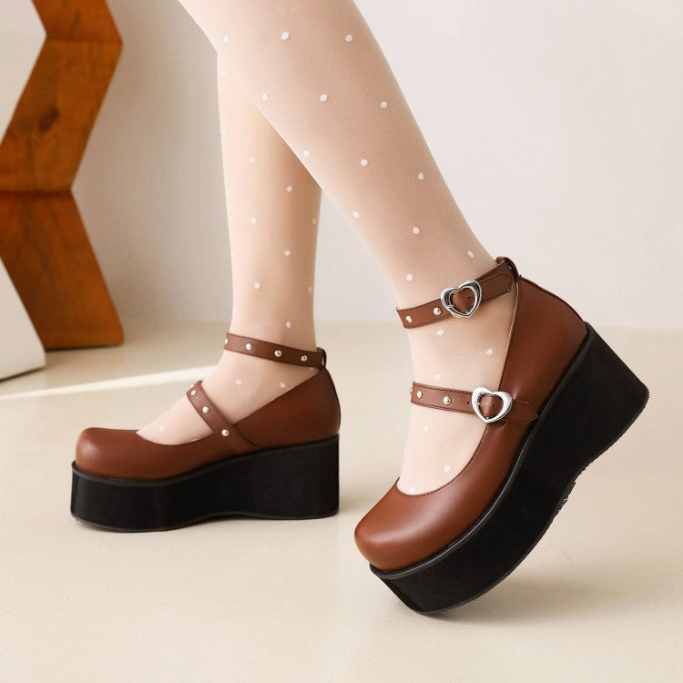 Women's Lolita Round Toe Ankle Strap Platform Flats Shoes