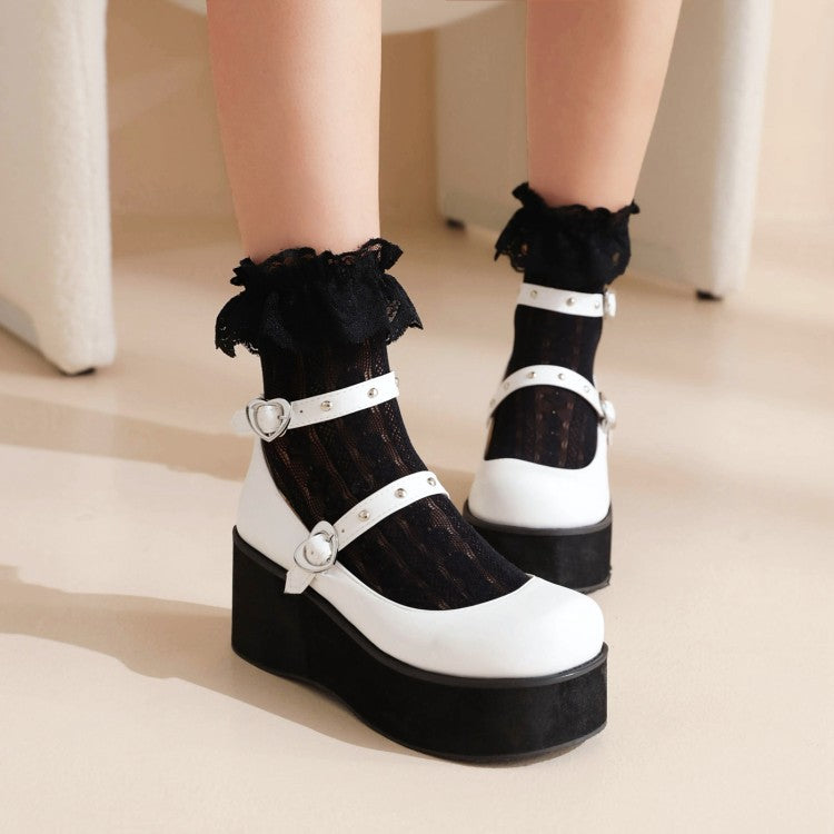 Women's Lolita Round Toe Ankle Strap Platform Flats Shoes