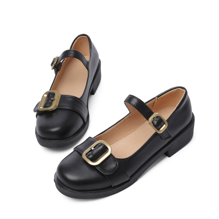 Women's Lolita Pu Leather Round Toe Buckle Straps Mary Janes Shoes
