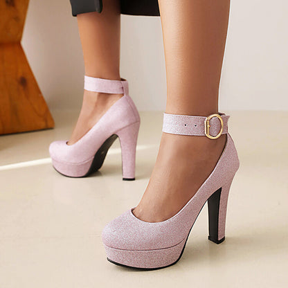 Ankle Strap Buckle High Heel Platform Pumps