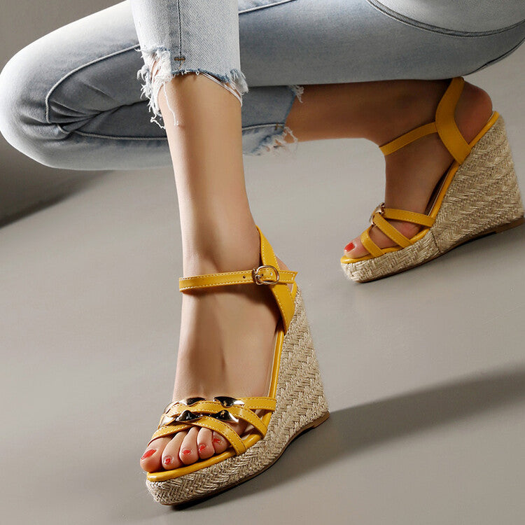 Women's Woven Ankle Strap Wedge Heel Platform Sandals