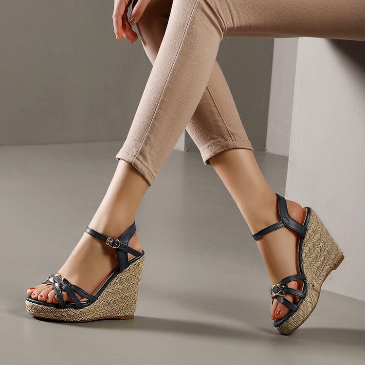Women's Woven Ankle Strap Wedge Heel Platform Sandals