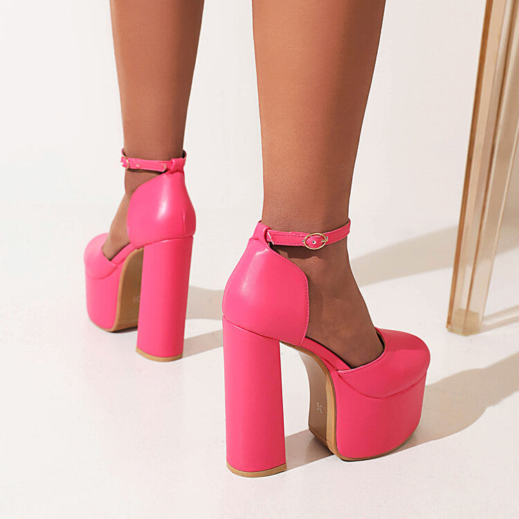 Women's Solid Color Ankle Strap Block Heel Platform Sandals