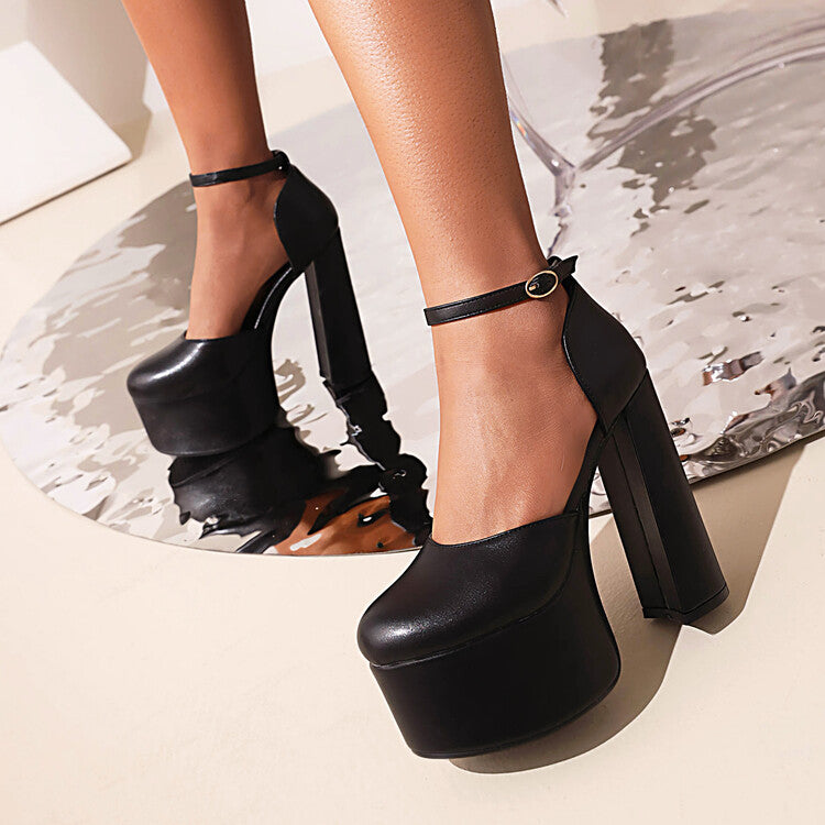 Women's Solid Color Ankle Strap Block Heel Platform Sandals
