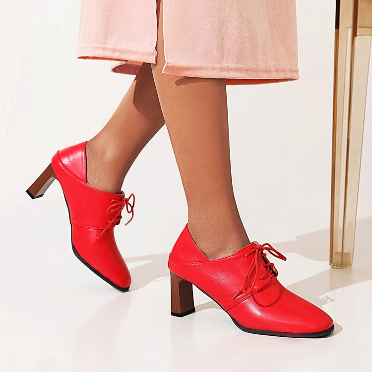 Women's's Square Toe Low Up Block Heels Shoes