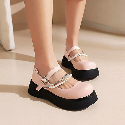 Women's Lolita Pearls Beading Platform Flats Shoes