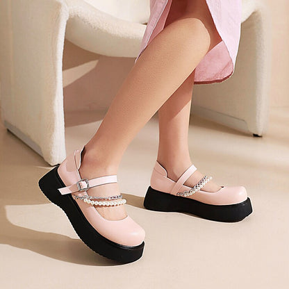 Women's Lolita Pearls Beading Platform Flats Shoes