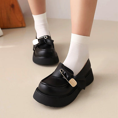 Women's Round Toe Butterfly Knot Platform Flat Shoes