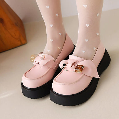 Women's Round Toe Butterfly Knot Platform Flat Shoes