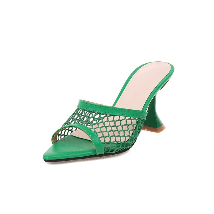 Women's Pointed Toe Mesh Solid Color Spool Heel Sandals