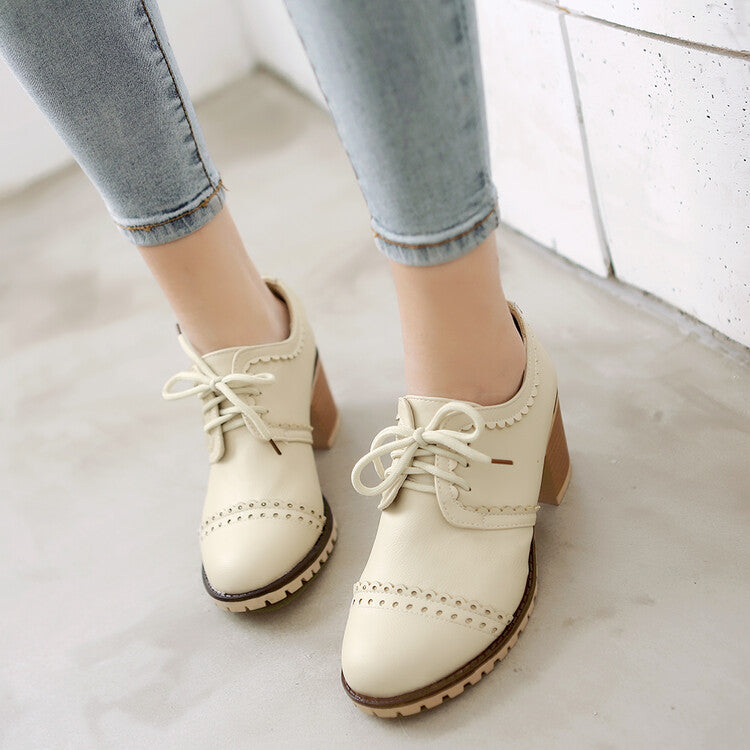 Women's British Style Chunky Heel Oxford Shoes