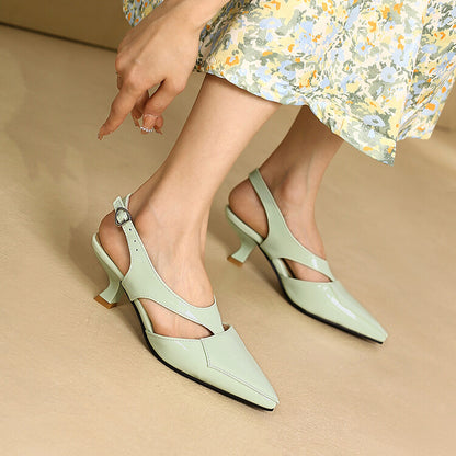 Women's Candy Color Pointed Toe Hollow Out Medium Heel Sandals