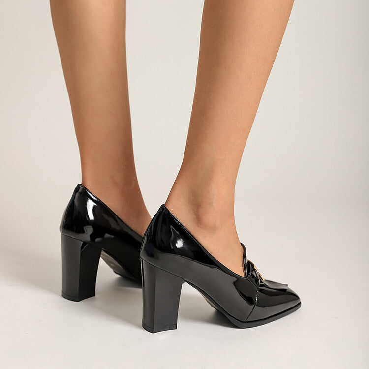 Women's Patent Leather Square Toe Block Heels Pumps