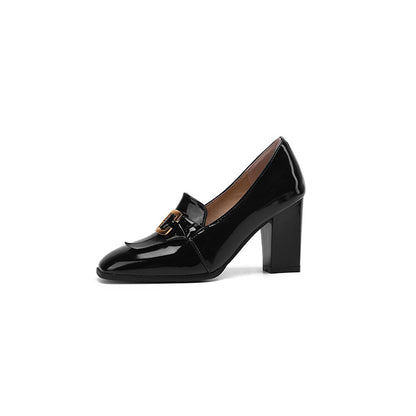 Women's Patent Leather Square Toe Block Heels Pumps