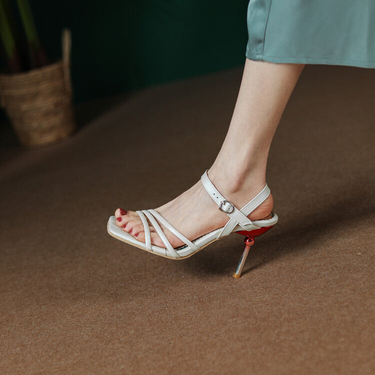 Women's Solid Color Straps Stiletto High Heel Sandals