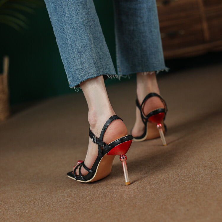 Women's Solid Color Straps Stiletto High Heel Sandals