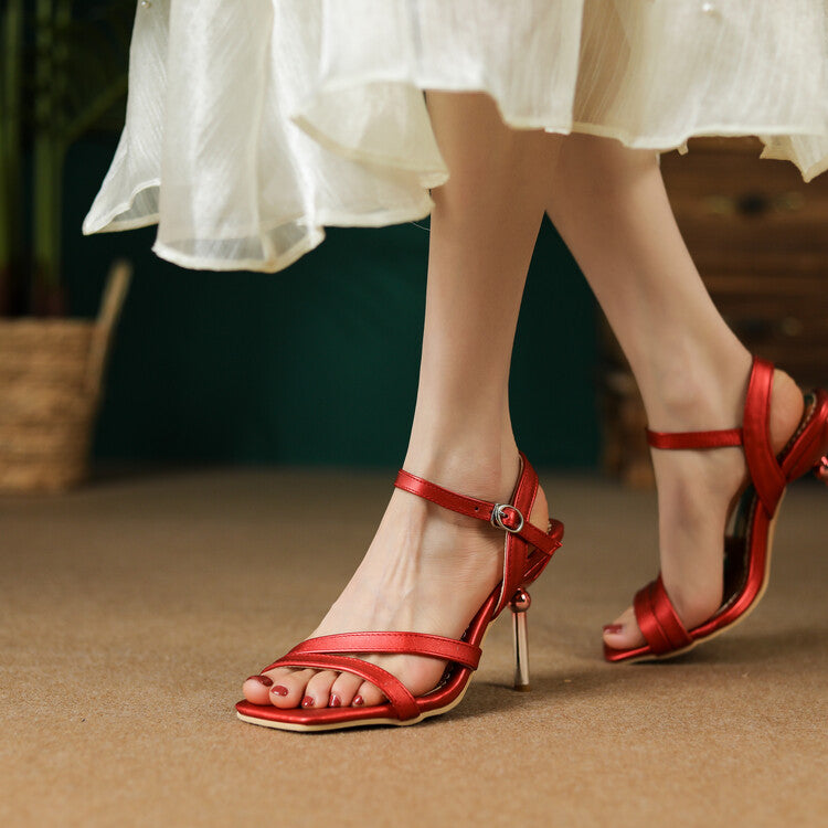 Women's Square Toe Ankle Strap Stiletto High Heel Sandals
