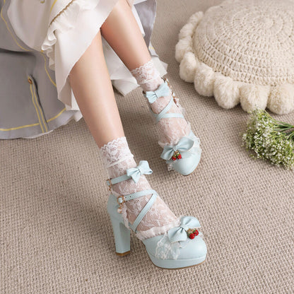 Women's Lolita Lace Butterfly Knot Chunky Heel Platform Sandals