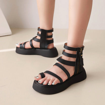 Women's's Solid Color Fisherman Platform Flat Gladiator Sandals