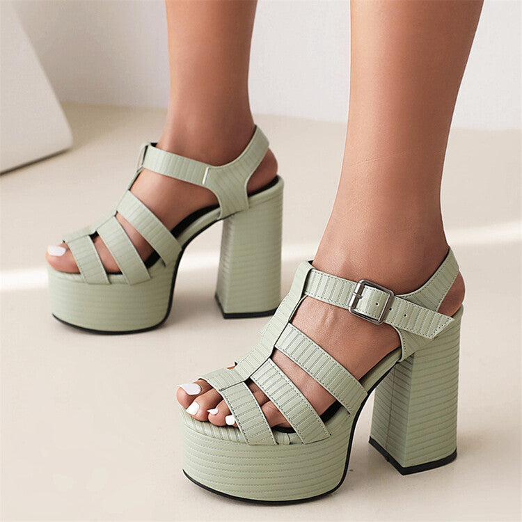 Women's Solid Color Roman Style Thick Sole Block Heel Platform Sandals