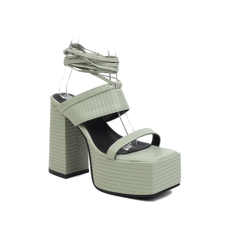 Women's Square Toe Cross Narrow Straps Ankle Strap Thick Sole Block Heel Platform Sandals