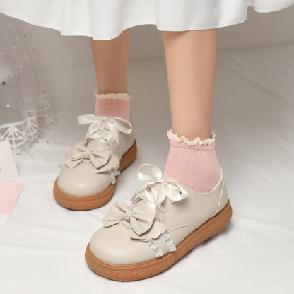 Women's Lolita Bowtie Lace Ribbon Flats Shoes