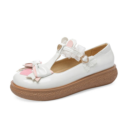 Women's Lolita Bowties Love Hearts T Strap Flats Shoes