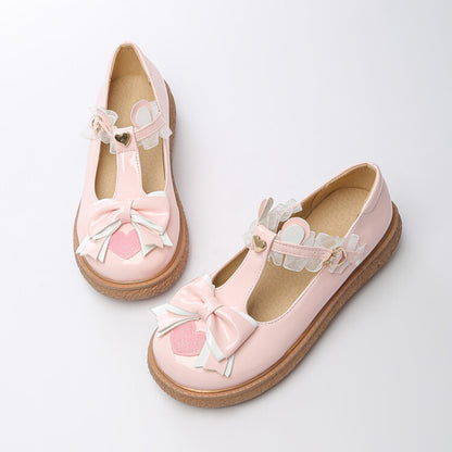 Women's Lolita Bowties Love Hearts T Strap Flats Shoes